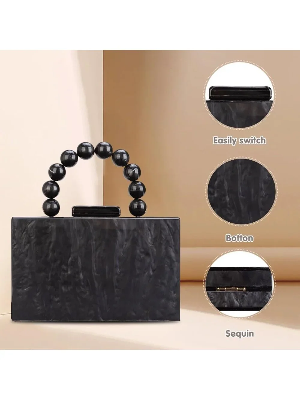 👜Women's Black Crossbody Bag with Pearl Chain Formal Purses with Pearl Chain